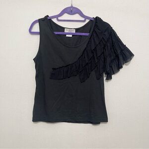 Ivan grundahl Copenhagen Black Ruffled mesh One-Shoulder Blouse